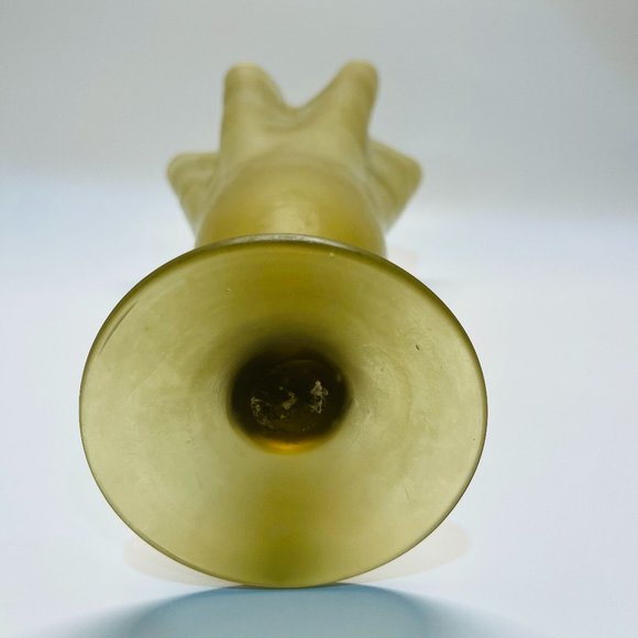 Art Nouveau Vintage Hand-pulled, Hand-blown Yellow Brown Frosted Ruffle Vase - Picture 7 of 10